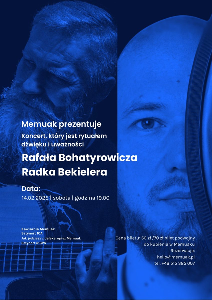 Plakat zapraszający w sobotę 14 lutego 2026 r. do Sztynortu na koncert "Walentynki bez hałasu" Memuak Sztynort 2026. 
