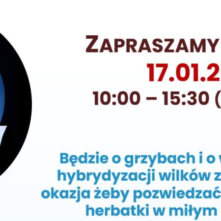 Plakat zapraszający w sobotę 17 stycznia 2026 r. do miejscowości Urwitałt w gminie Mikołajki do Centrum Bioróżnorodności i Edukacji Kumak na Ogólnopolską Noc Biologów. 