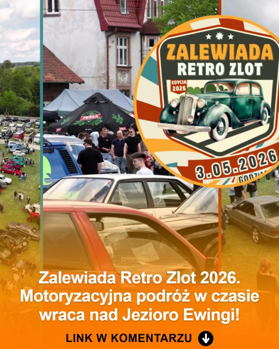 Plakat zapraszający w niedzielę 3 maja 2026 r. do Zalewa na cykliczną imprezę Zalewiada Retro Zlot Zalewo 2026. 