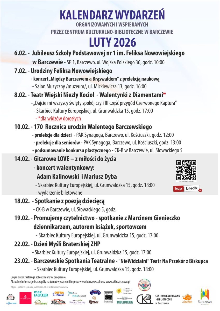 Barczewo. Kalendarz imprez na luty 2026 r. 