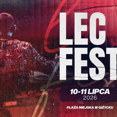 Plakat zapraszający w dniach 10-11 lipca 2026 r. do Giżycka na Festiwal Lec Fest Giżycko 2026. 