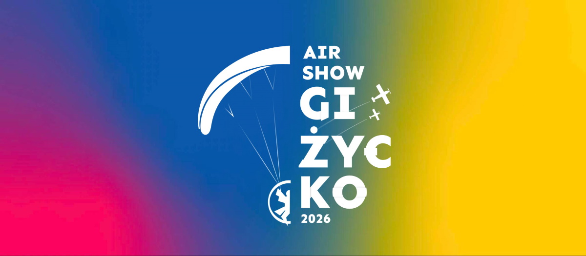 Plakat zapraszający w sobotę 22 sierpnia 2026 r. do Giżycka na kolejną edycję imprezy Giżycko AirShow 2026.