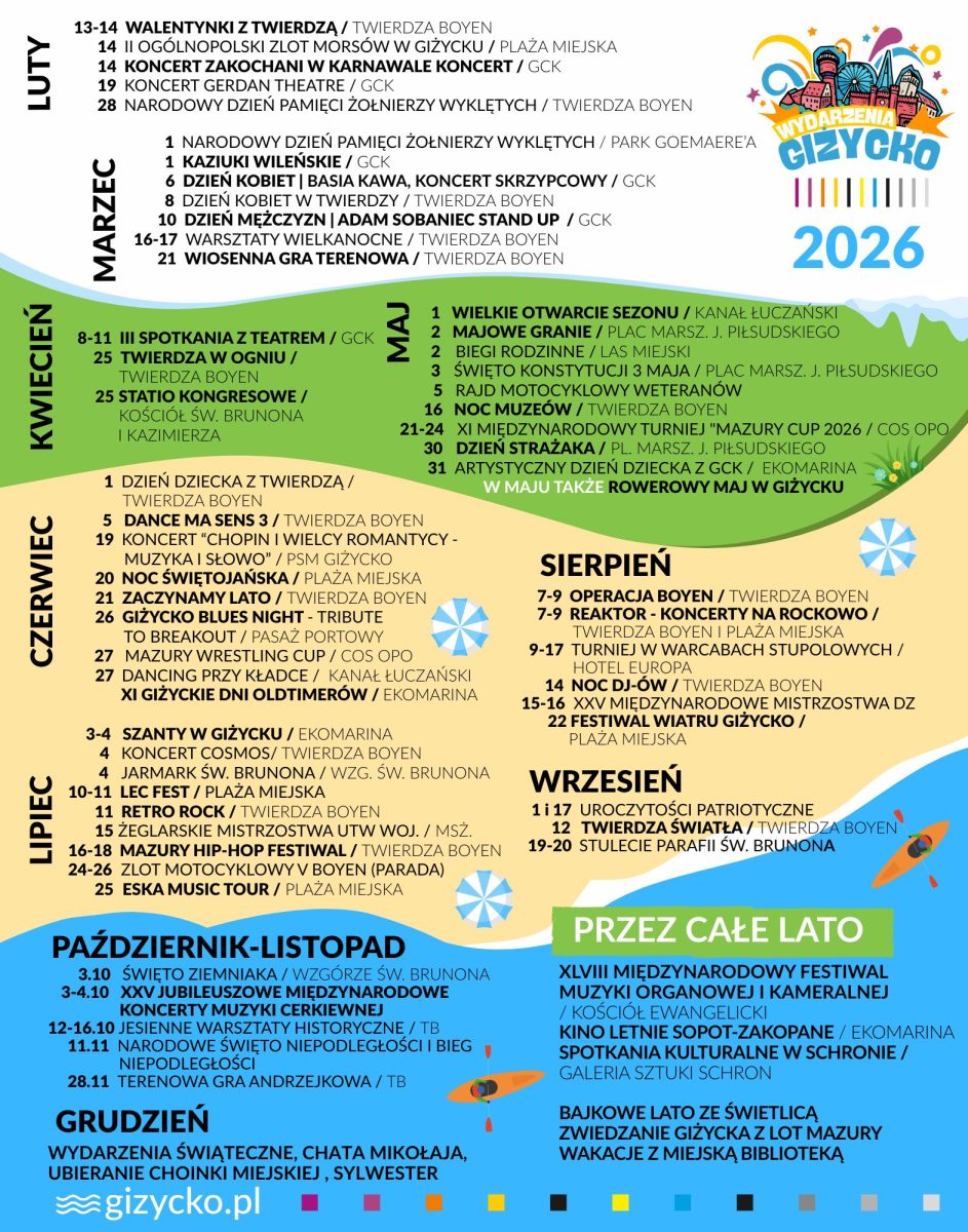 Giżycko Kalendarz imprez - wydarzeń organizowanych w Giżycku w roku 2026