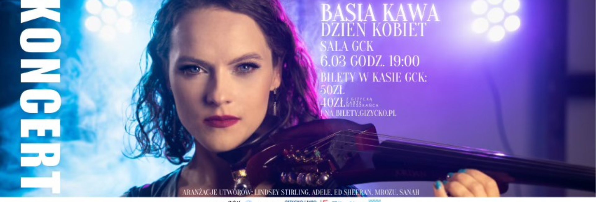 Plakat zapraszający w piątek 6 marca 2026 r. do Giżycka na koncert Basi Kawa "Dzień Kobiet" Giżycko 2026. 