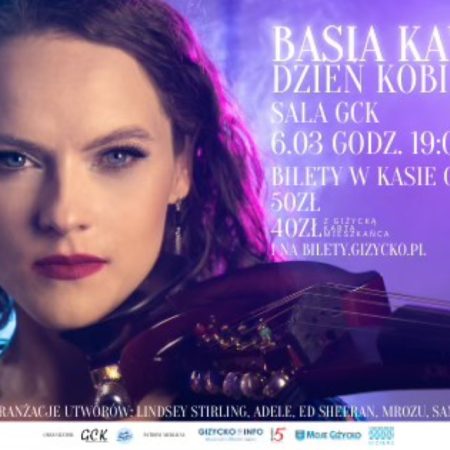 Plakat zapraszający w piątek 6 marca 2026 r. do Giżycka na koncert Basi Kawa "Dzień Kobiet" Giżycko 2026. 