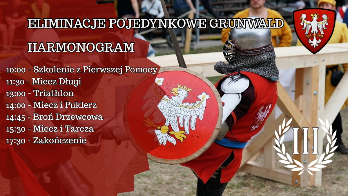 Plakat zapraszający w sobotę 28 lutego 2026 r. do Grunwaldu na eliminacje pojedynkowe Grunwald 2026.