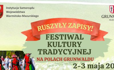 Plakat zapraszający w dniach 2-3 maja 2026 r. do Grunwaldu na Festiwal Kultury Tradycyjnej na Polach Grunwaldu 2026. 