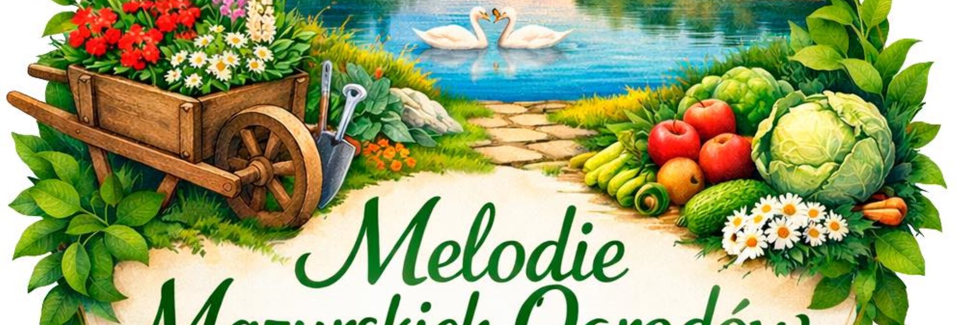Plakat zapraszający w niedzielę 10 maja 2026 r. do Olecka na 1. edycję Targów Ogrodniczych w Olecku „Melodie Mazurskich Ogrodów” Olecko 2026. 
