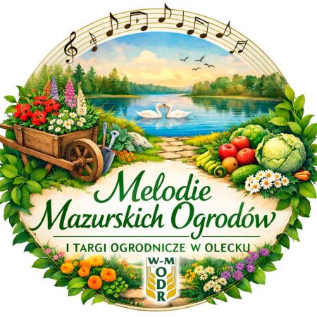 Plakat zapraszający w niedzielę 10 maja 2026 r. do Olecka na 1. edycję Targów Ogrodniczych w Olecku „Melodie Mazurskich Ogrodów” Olecko 2026.