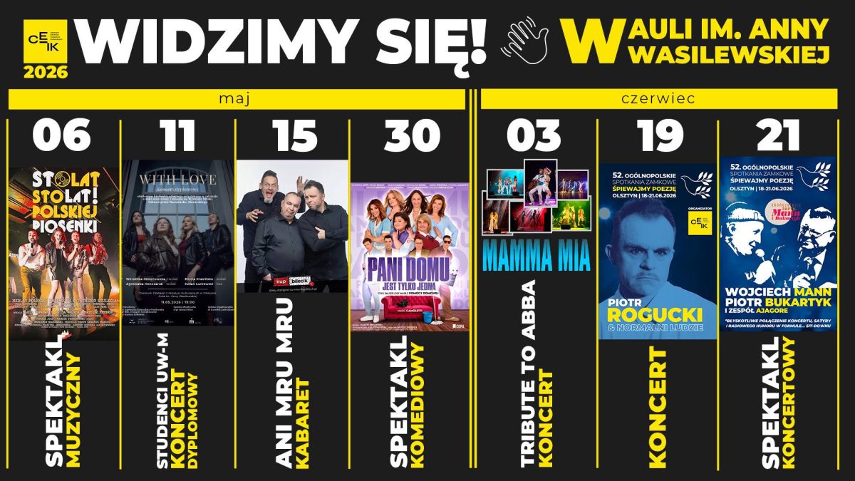 Olsztyn Centrum Edukacji i Inicjatyw Kulturalnych w Olsztynie. Kalendarz imprez na maj i czerwiec 2026 r.