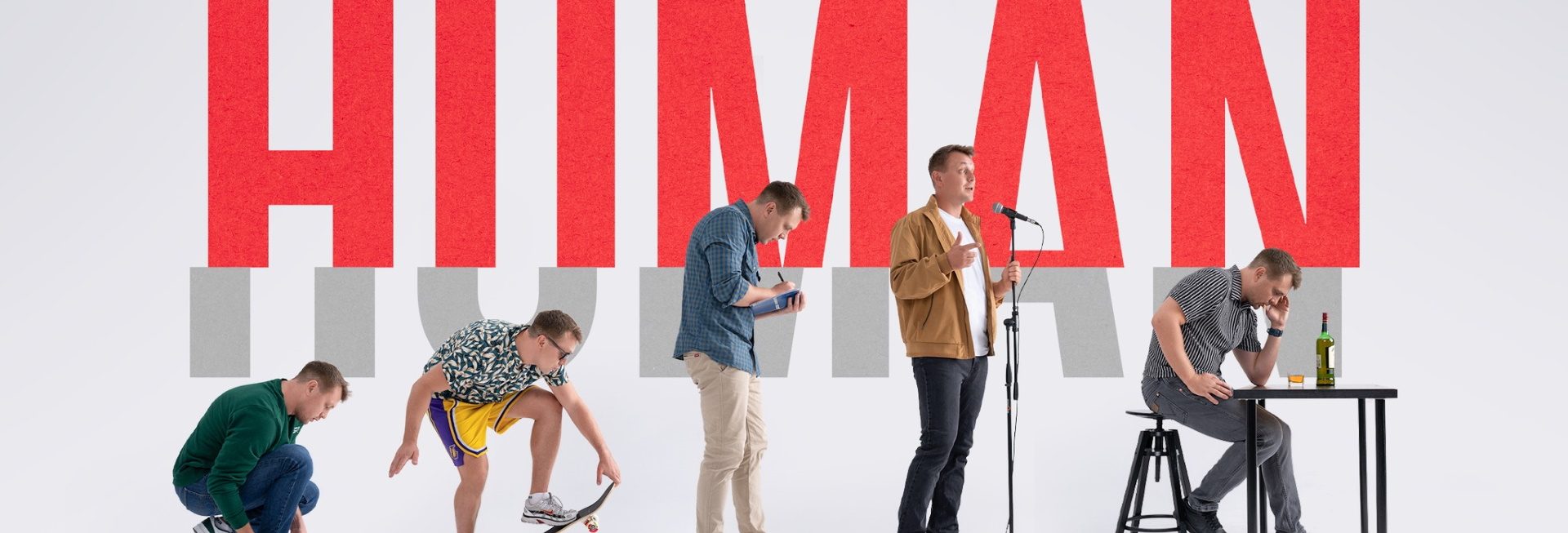 Plakat zapraszający w piątek 27 lutego 2026 r. do Olsztyna na występ stand-up Błażej Krajewski "Human" Olsztyn 2026.