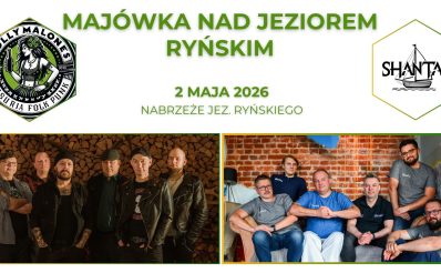 Plakat zapraszający w sobotę 2 maja 2026 r. do Rynu na Majówkę nad Jeziorem Ryńskim Ryn 2026.  