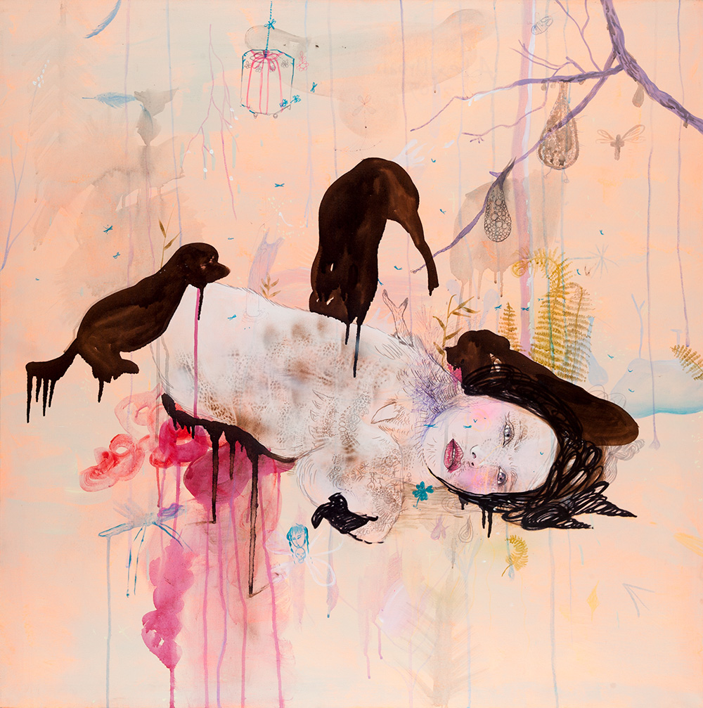 Plakat zapraszający w dniach od 12 marca do 26 kwietnia 2026 r. do BWA w Olsztynie na wystawę - Artystki obecne w kolekcji Warmińsko-Mazurskiego Towarzystwa Zachęty Sztuk Pięknych z Muzeum Warmii i Mazur Olsztyn 2026.