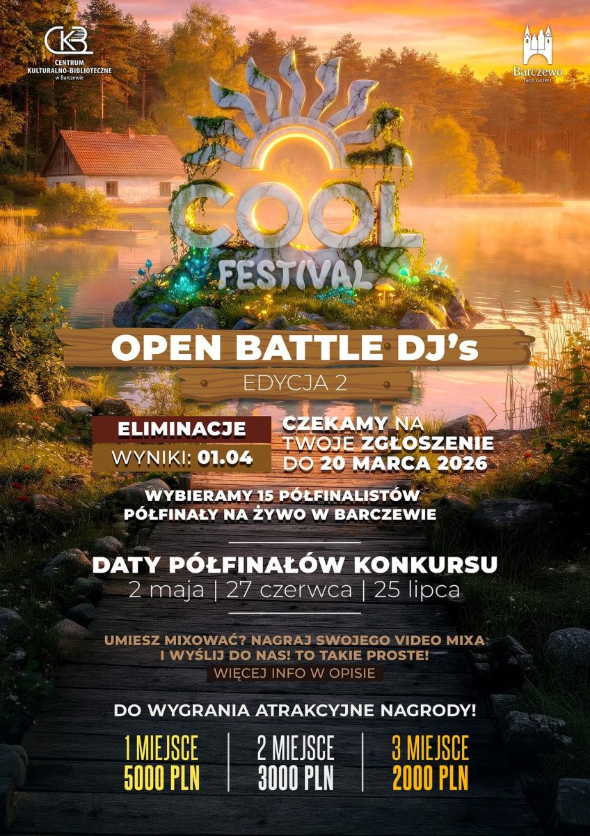 Plakat zapraszający do Barczewa na Cool Festival Eliminacje Barczewo 2026. 