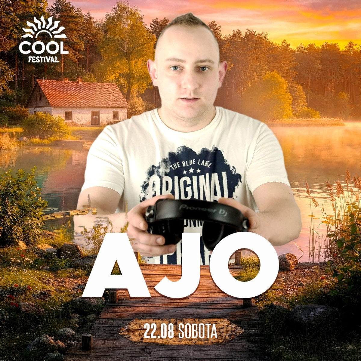 Plakat zapraszający w sobotę 22 sierpnia 2026 r. do Barczewa na Cool Festival Finał koncert Ajo Barczewo 2026. 