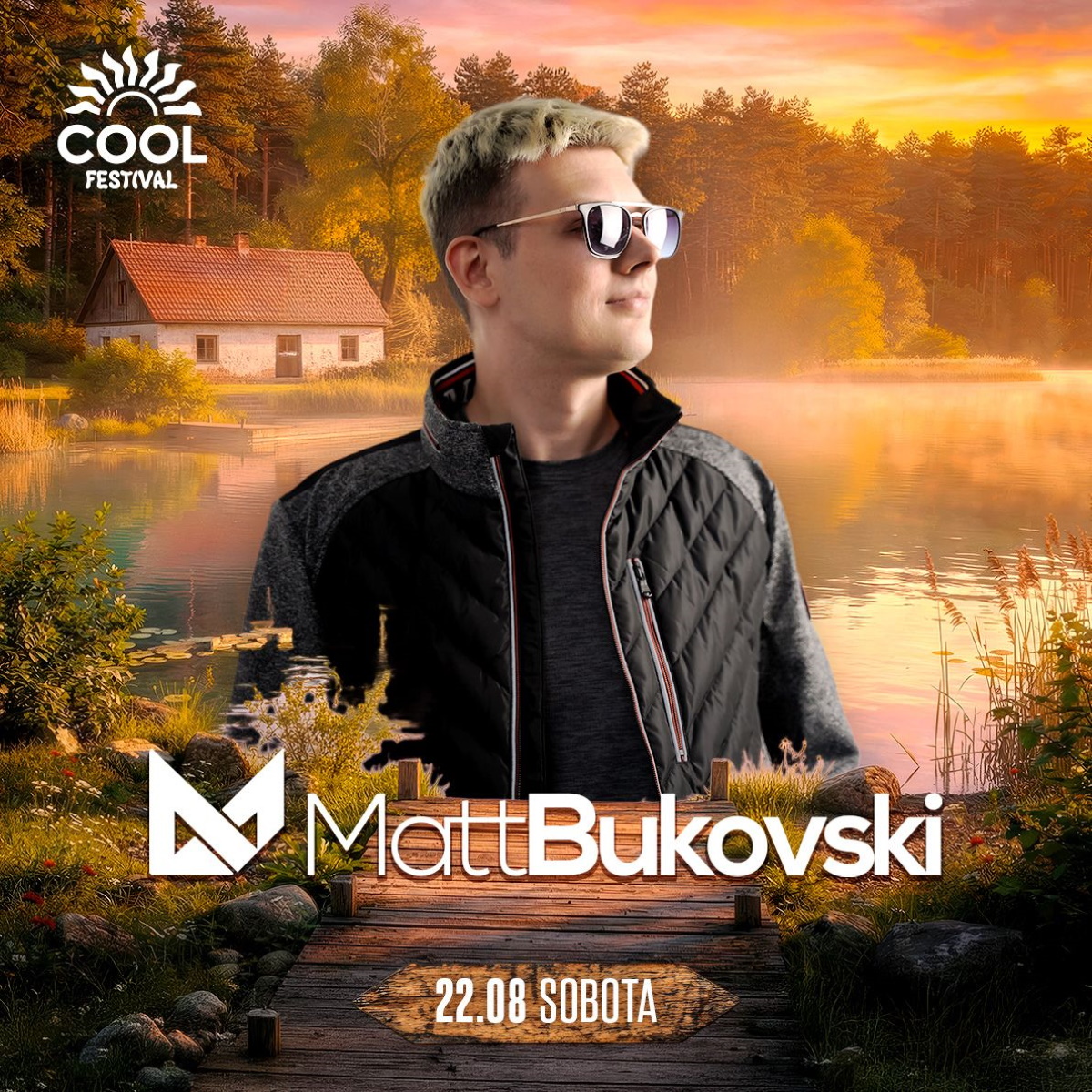 Plakat zapraszający w sobotę 22 sierpnia 2026 r. do Barczewa na Cool Festival Finał koncert Matt Bukovski Barczewo 2026. 
