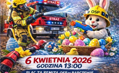 Plakat zapraszający w poniedziałek 6 kwietnia 2026 r. do Barczewa na Czwartą Barczewską Bitwę Wodną Barczewo 2026. 