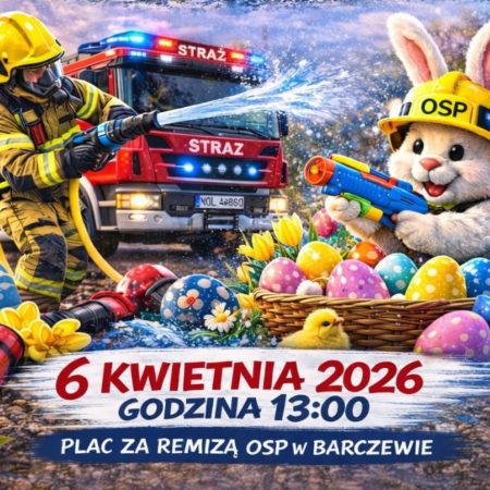 Plakat zapraszający w poniedziałek 6 kwietnia 2026 r. do Barczewa na Czwartą Barczewską Bitwę Wodną Barczewo 2026.