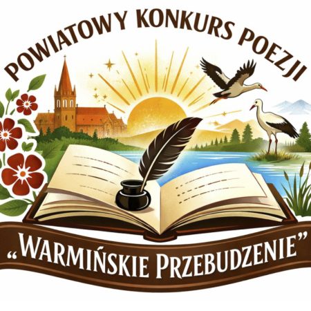 Plakat zapraszający w niedzielę 22 marca 2026 r. do Barczewa na Powiatowy Konkurs Poezji „Warmińskie Przebudzenie” Barczewo 2026. 