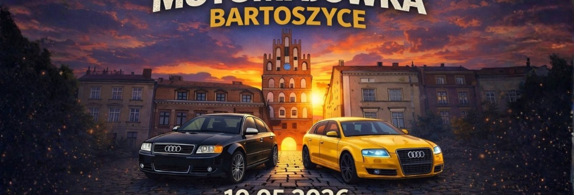 Plakat zapraszający w niedzielę 10 maja 2026 r. do Bartoszyc na Moto Majówkę Bartoszyce 2026.