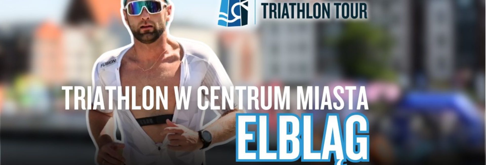 Plakat zapraszający w niedzielę 2 sierpnia 2026 r. do Elbląga na Garmin Triathlon Tour Elbląg 2026. 