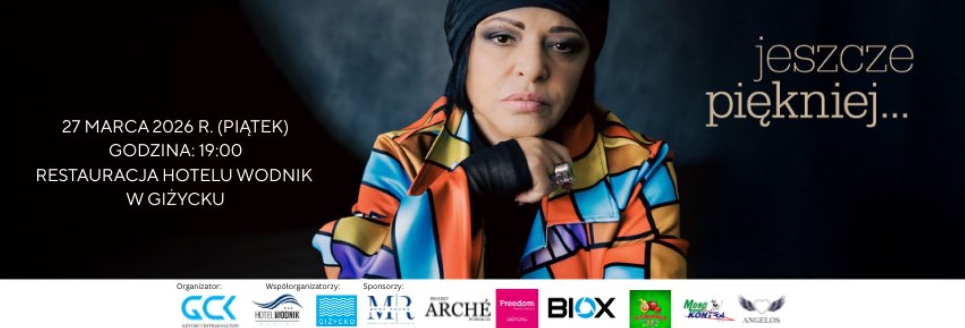 Plakat zapraszający w piątek 27 marca 2026 r. do Giżycka na koncert Grażyny Łobaszewskiej & Ajagore Giżycko 2026. 