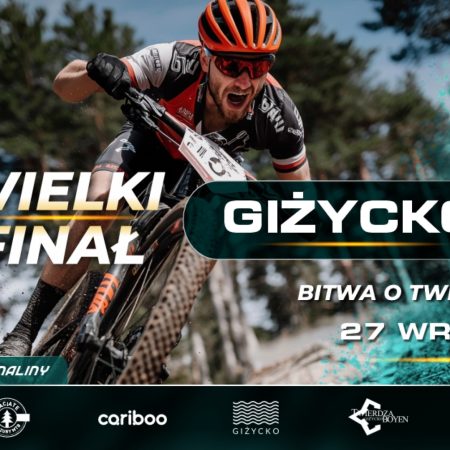 Plakat zapraszający w niedzielę 27 września 2026 r. do Giżycka na wyścig Łaciate Mazury MTB FINAŁ Giżycko - Bitwa o Twierdzę Boyen Giżycko 2026.  