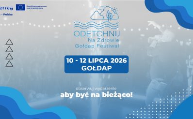 Plakat zapraszający w dniach 10-12 lipca 2026 r. do Gołdapi na coroczną imprezę Odetchnij na Zdrowie - Gołdap Festiwal 2026.
