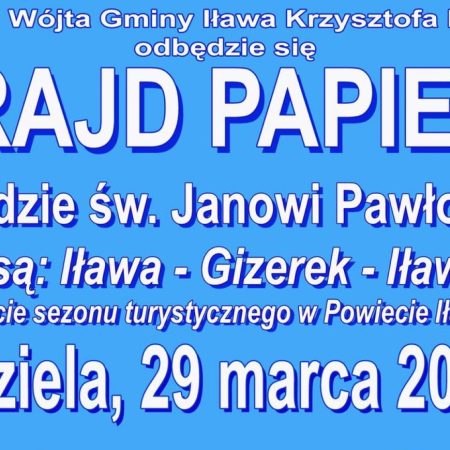 Plakat zapraszający w niedzielę 29 marca 2026 r. do Iławy na Rowerowy Rajd Papieski Iława - Gizerek - Iława 2026.