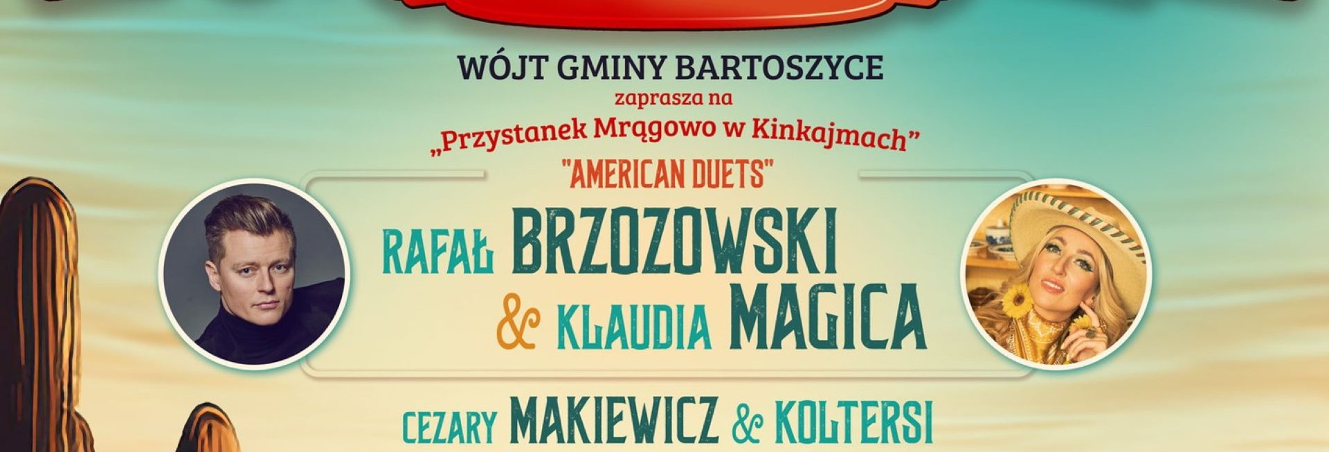 Plakat zapraszający w sobotę 18 lipca 2026 r. nad jezioro Kinkajmy w gminie Bartoszyce na Festiwal Country & Folk Jezioro Kinkajmy 2026.