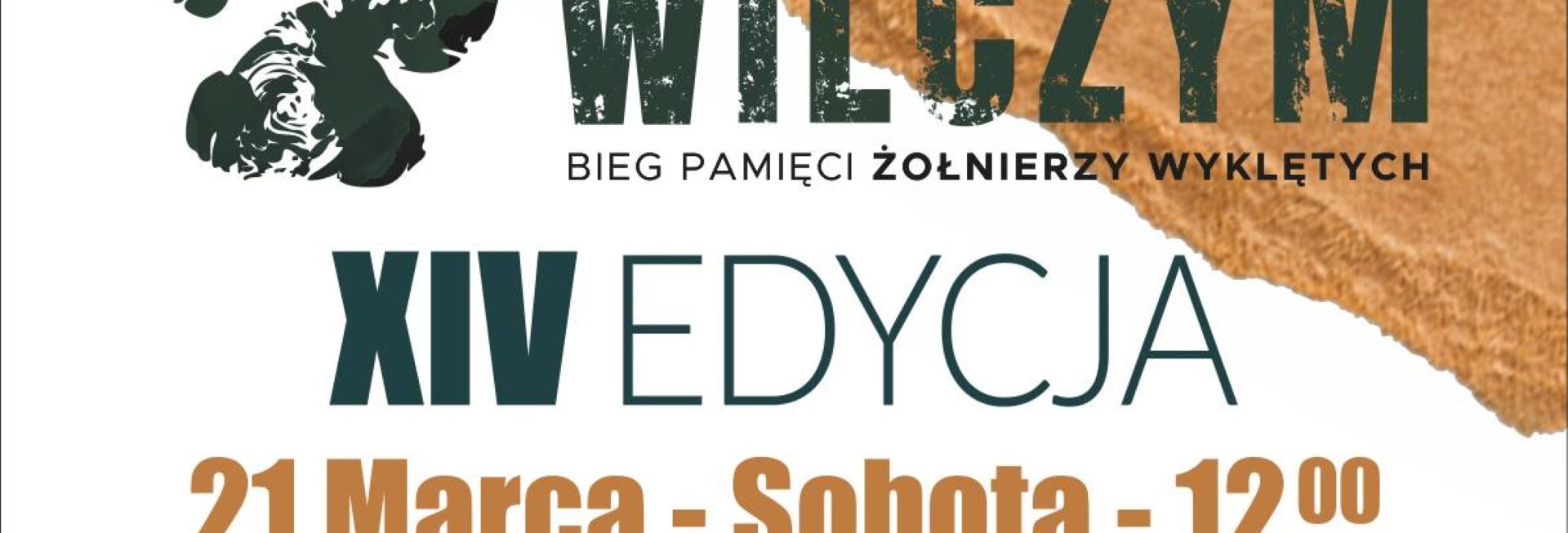 Plakat zapraszający w sobotę 21 marca 2026 r. do Mrągowa na Bieg Pamięci Żołnierzy Wyklętych „Tropem Wilczym” Mrągowo 2026.