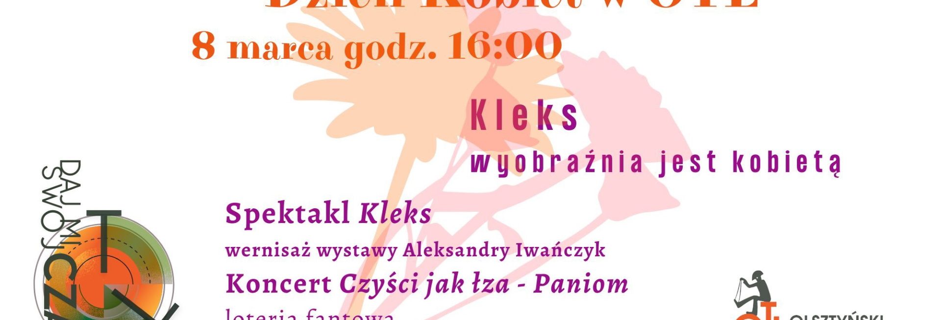 Plakat zapraszający w niedzielę 8 marca 2026 r. do Olsztyńskiego Teatru Lalek na Dzień Kobiet w Olsztyńskim Teatrze Lalek 2026. 