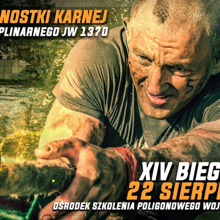 Plakat zapraszający w sobotę 22 sierpnia 2026 r. do Orzysza na 14. edycję Biegu Tygrysa Orzysz 2026.