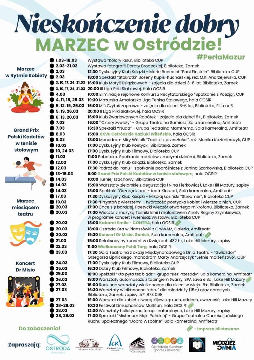 Ostróda - kalendarz imprez na marzec 2026 r.