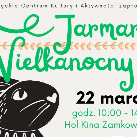 Plakat zapraszający w niedzielę 22 marca 2026 r. do Pasłęka na Jarmark Wielkanocny Pasłęk 2026.