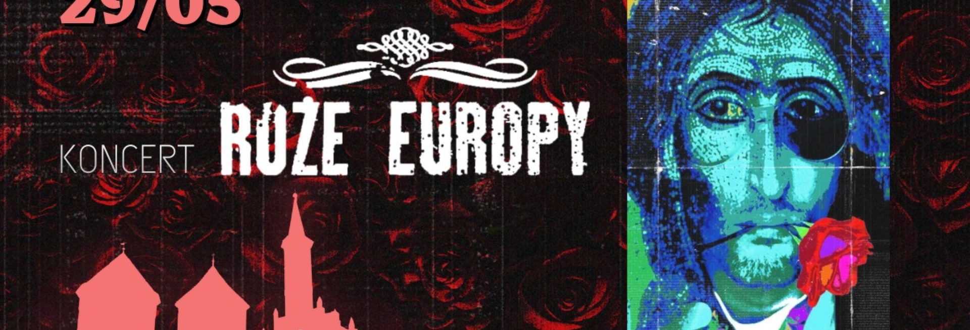 Plakat zapraszający w piątek 29 maja 2026 r. do Reszla na koncert zespołu Róże Europy Zamek Reszel 2026. 