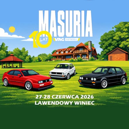Plakat zapraszający w dniach 27-28 czerwca 2026 r. do miejscowości Winiec w gminie Miłomłyn na MASURIA 2026 & 10urodziny VagOstróda Winiec 2026.
