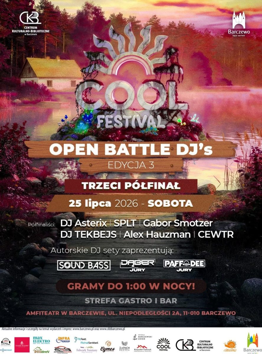 Plakat zapraszający do Barczewa na Cool Festival Eliminacje Barczewo 2026. 