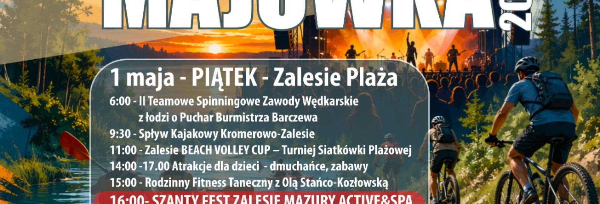 Plakat zapraszający w dniach 1-3 maja 2026 r. do Barczewa na Majówkę w Barczewie 2026. 
