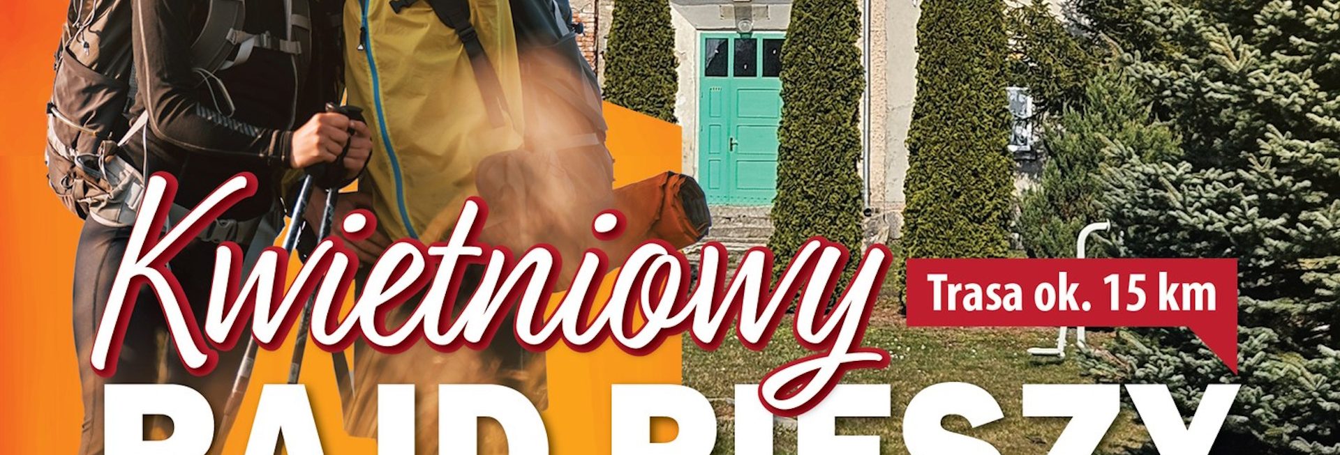 Plakat zapraszający w niedzielę 12 kwietnia 2026 r. do Biskupca na Kwietniowy Rajd Pieszy "Śladami Zawilca i Przylaszczki" Biskupiec 2026. 