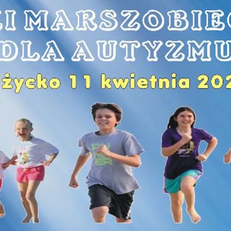 Plakat zapraszający w sobotę 11 kwietnia 2026 r. do Giżycka na Marszobieg dla Autyzmu Giżycko 2026. 