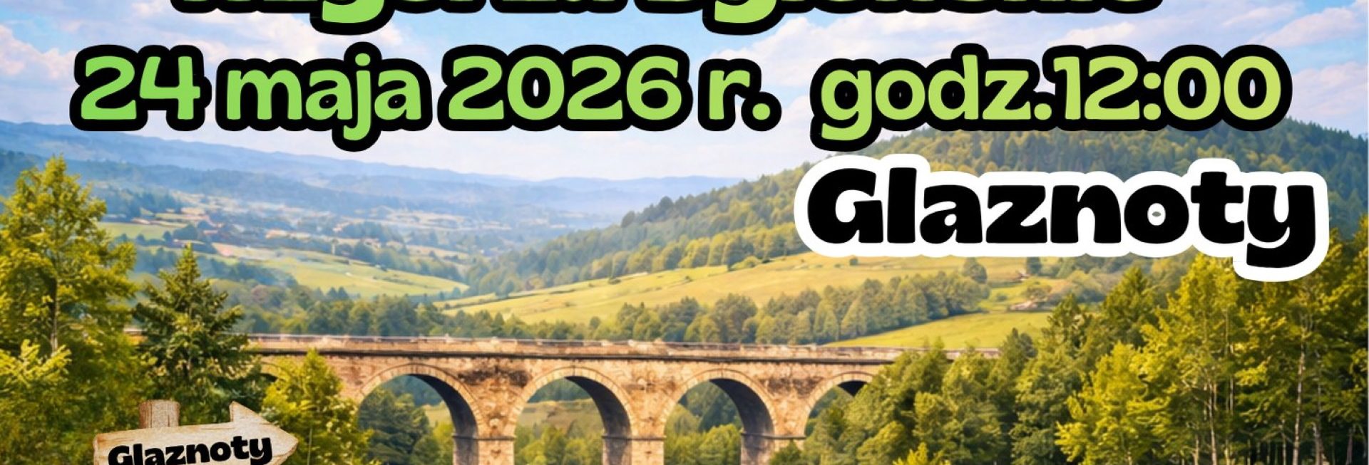 Plakat zapraszający w niedzielę 24 maja 2026 r. turystów i mieszkańców na 25. edycję Rajdu Rowerowego Wzgórza Dylewskie Kajkowo-Glaznoty 2026.