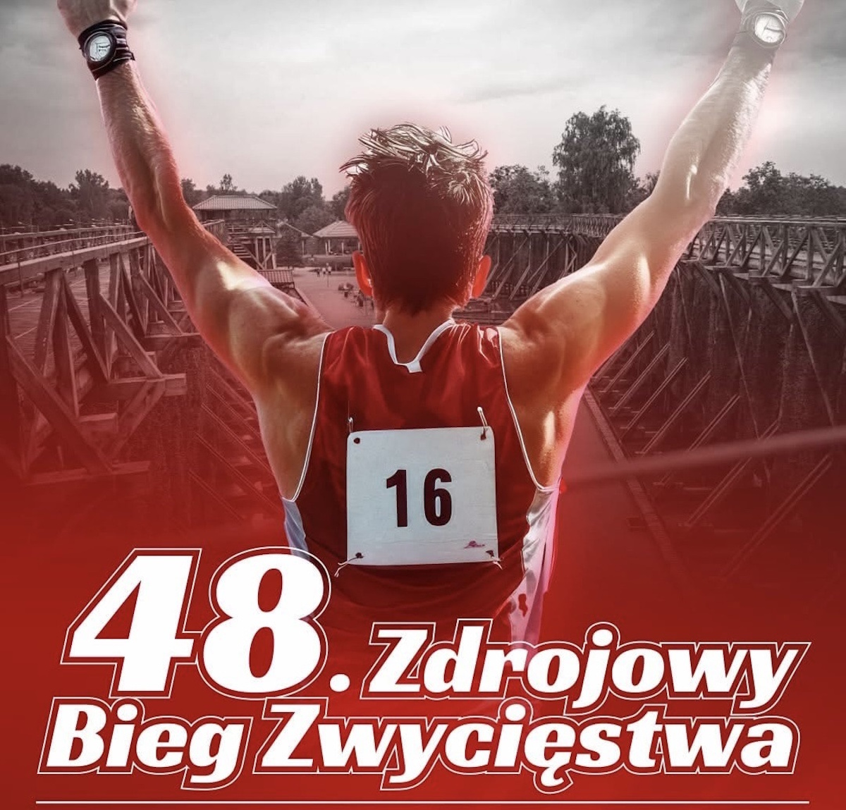 Plakat zapraszający w sobotę 23 maja 2026 r. do Gołdapi na zawody - 48 Zdrojowy Bieg Zwycięstwa Gołdap 2026.  