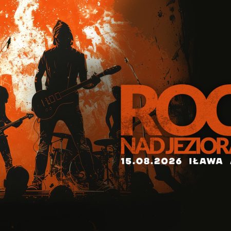 Plakat zapraszający w sobotę 15 sierpnia 2026 r. do Iławy na Rock nad Jeziorakiem Iława 2026.