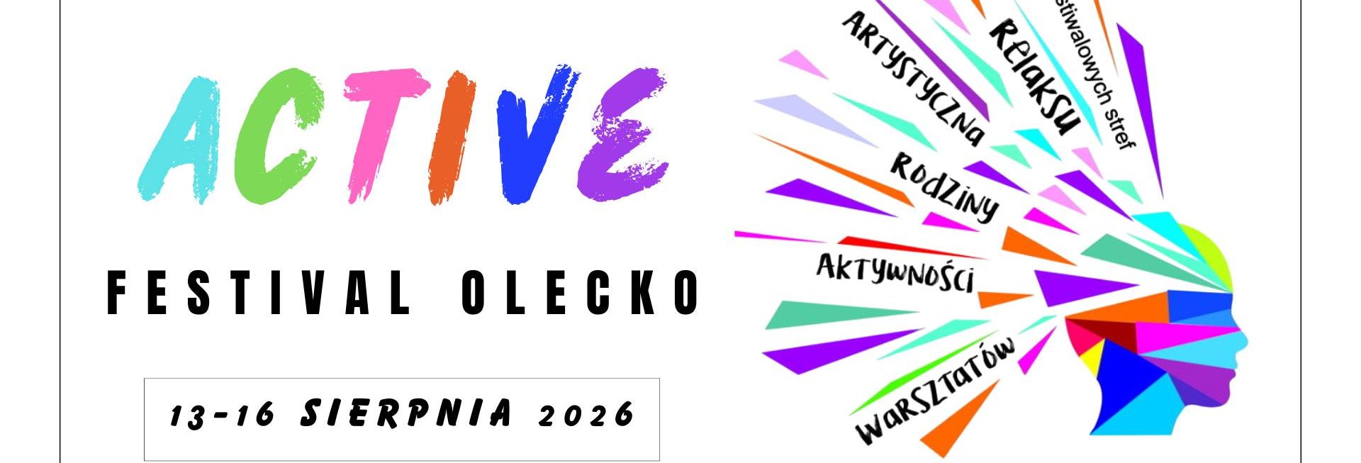 Plakat zapraszający w dniach 13-16 sierpnia 2026 r. do Olecka na 8. edycję Active Festival Olecko 2026. 