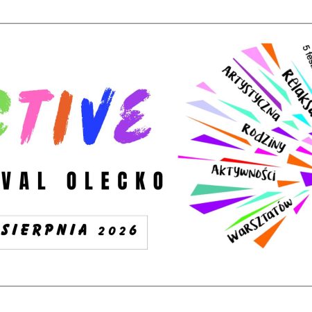 Plakat zapraszający w dniach 13-16 sierpnia 2026 r. do Olecka na 8. edycję Active Festival Olecko 2026. 
