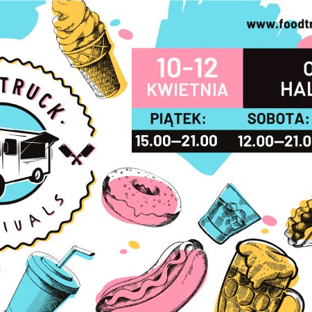 Plakat zapraszający w dniach 10-12 kwiecień 2026 r. do Olsztyna na Food Truck Festivals "JemyNaUranii" Hala Urania Olsztyn 2026.