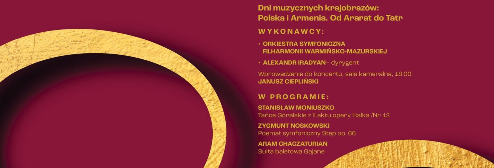 Plakat zapraszający w piątek 24 kwietnia 2026 r. do Olsztyna na Jubileuszowy Koncert Symfoniczny Filharmonia Olsztyn 2026.