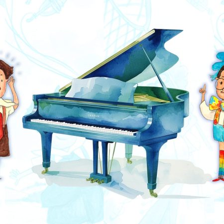 Plakat zapraszający w niedzielę 19 kwietnia 2026 r. do Olsztyna na koncert rodzinny "Tajemnice klawiszy i młoteczków" Filharmonia Olsztyn 2026.