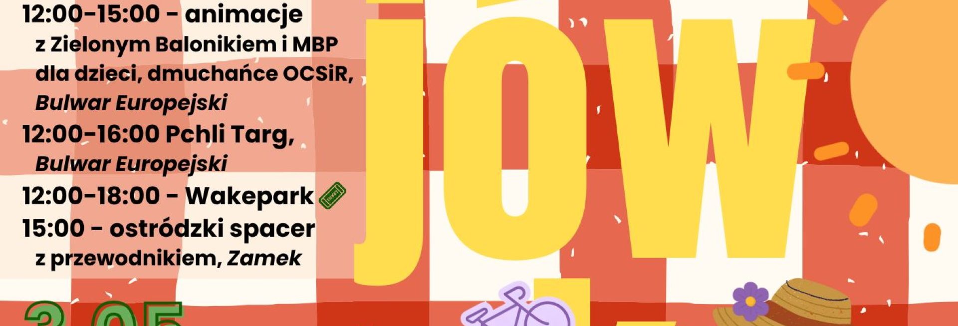 Plakat zapraszający w dniach 1-3 maja 2026 r. do Ostródy na Majówkę w Ostródzie 2026. 